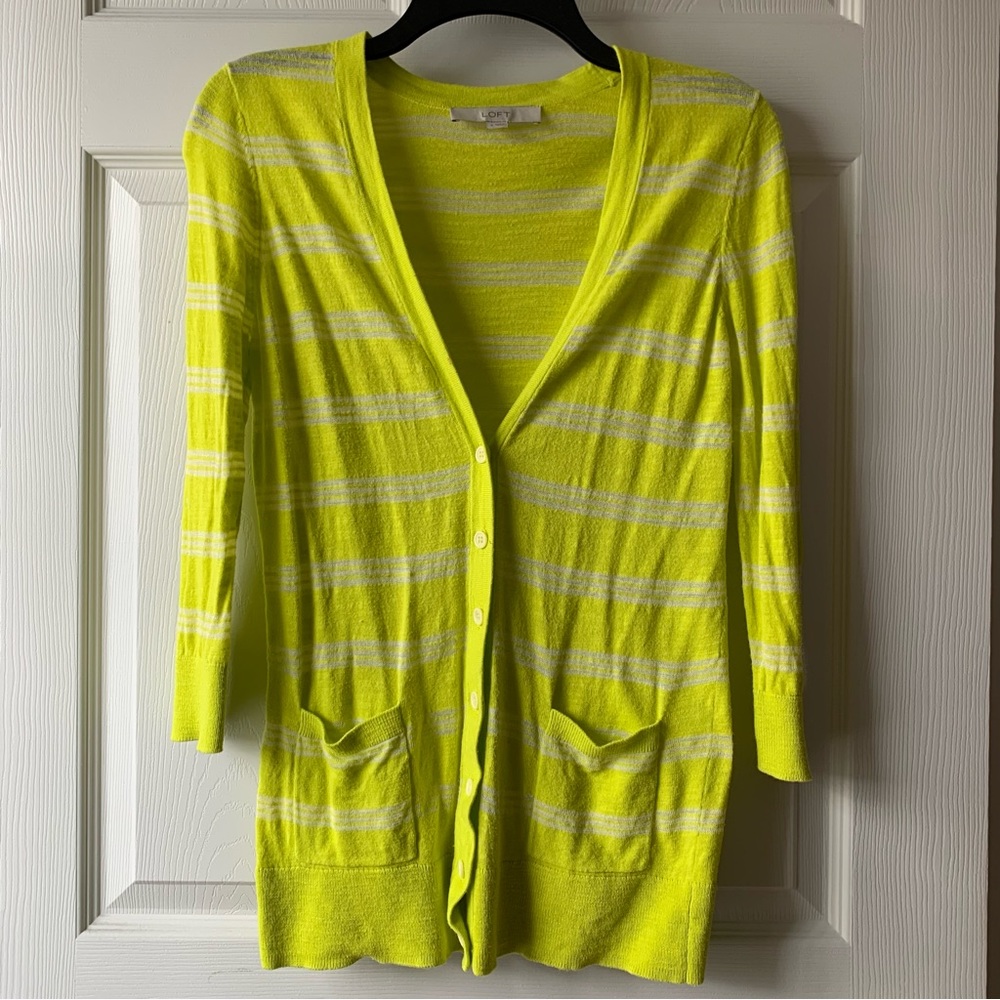 Loft yellow & white stripe cardigan size small